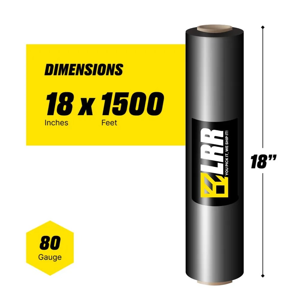 18" x 1500 ft Heavy Duty Stretch Wrap Roll Black Shrink Wrap  4 units — infographic