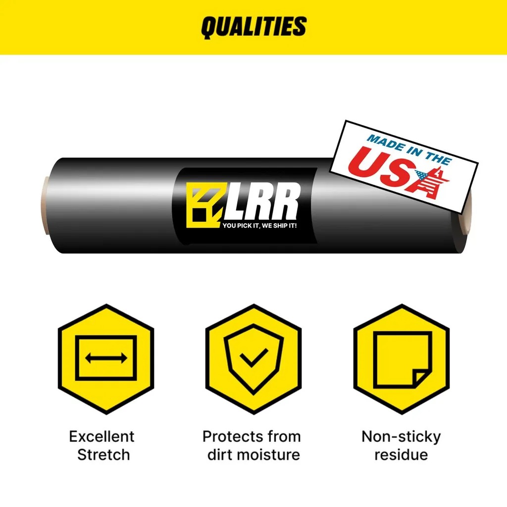 18" x 1500 ft Heavy Duty Stretch Wrap Roll Black Shrink Wrap  4 units — infographic