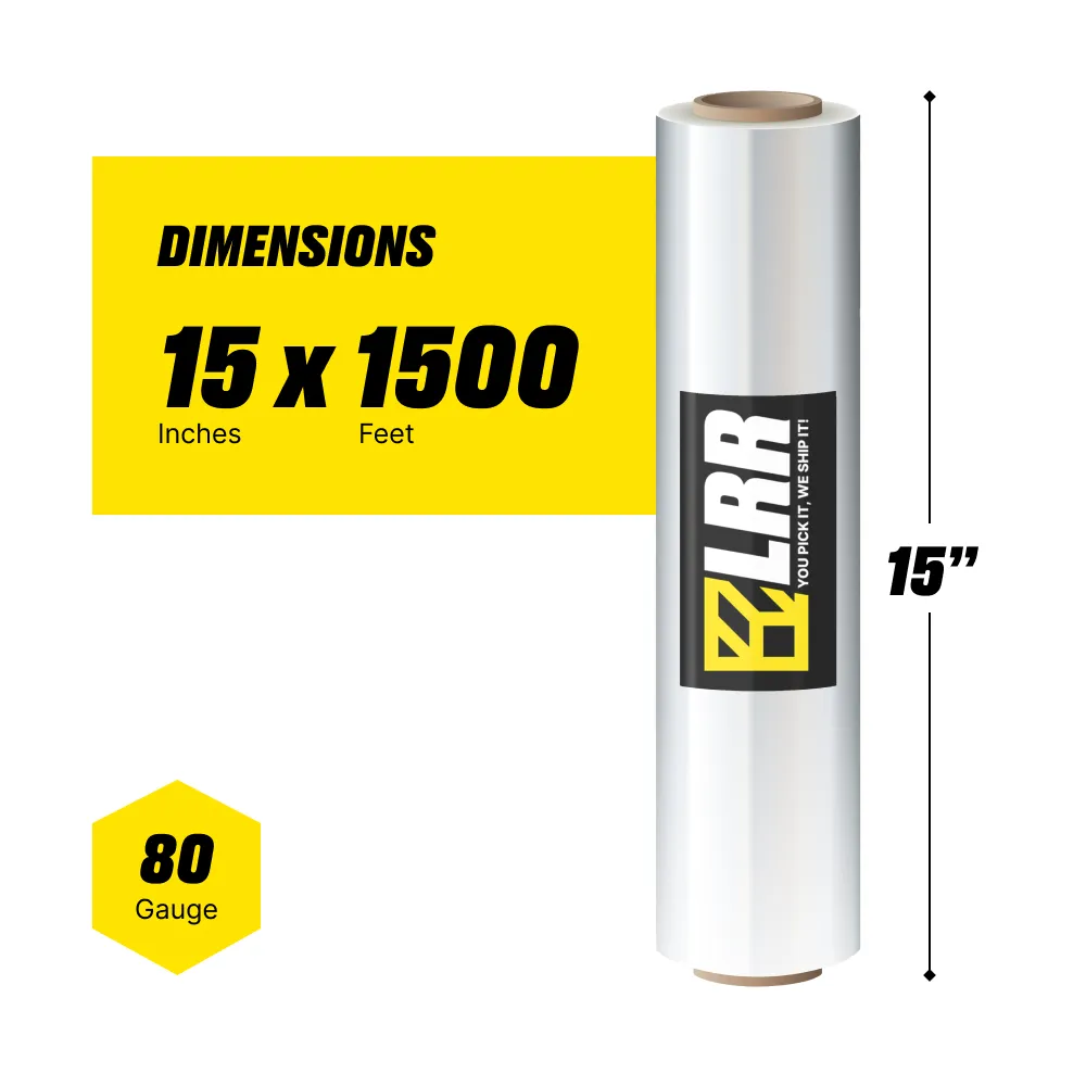 Stretch Wrap – 15" x 1500 ft  Clear PE  80 Gauge Heavy Duty Roll 4 rolls — infographic
