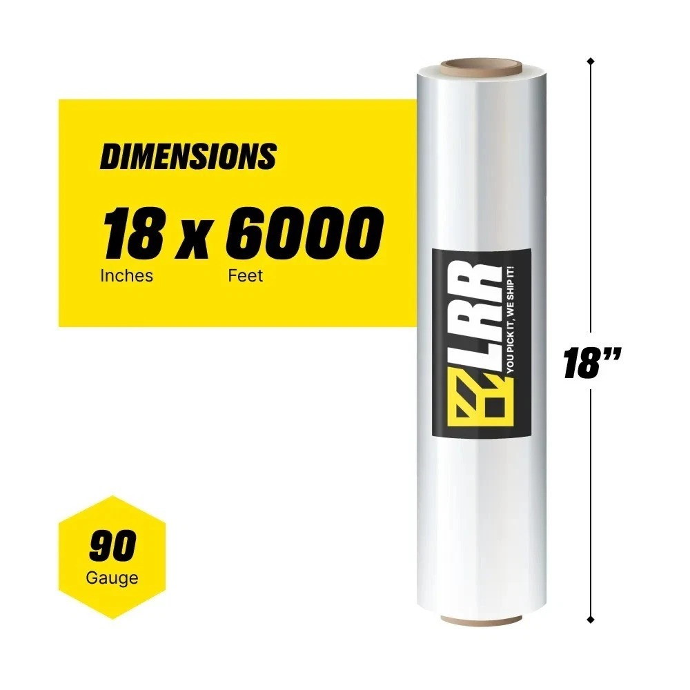 4 Pack 18" x 6000 ft Stretch Wrap Roll - Clear PE Film Heavy-Duty — infographic