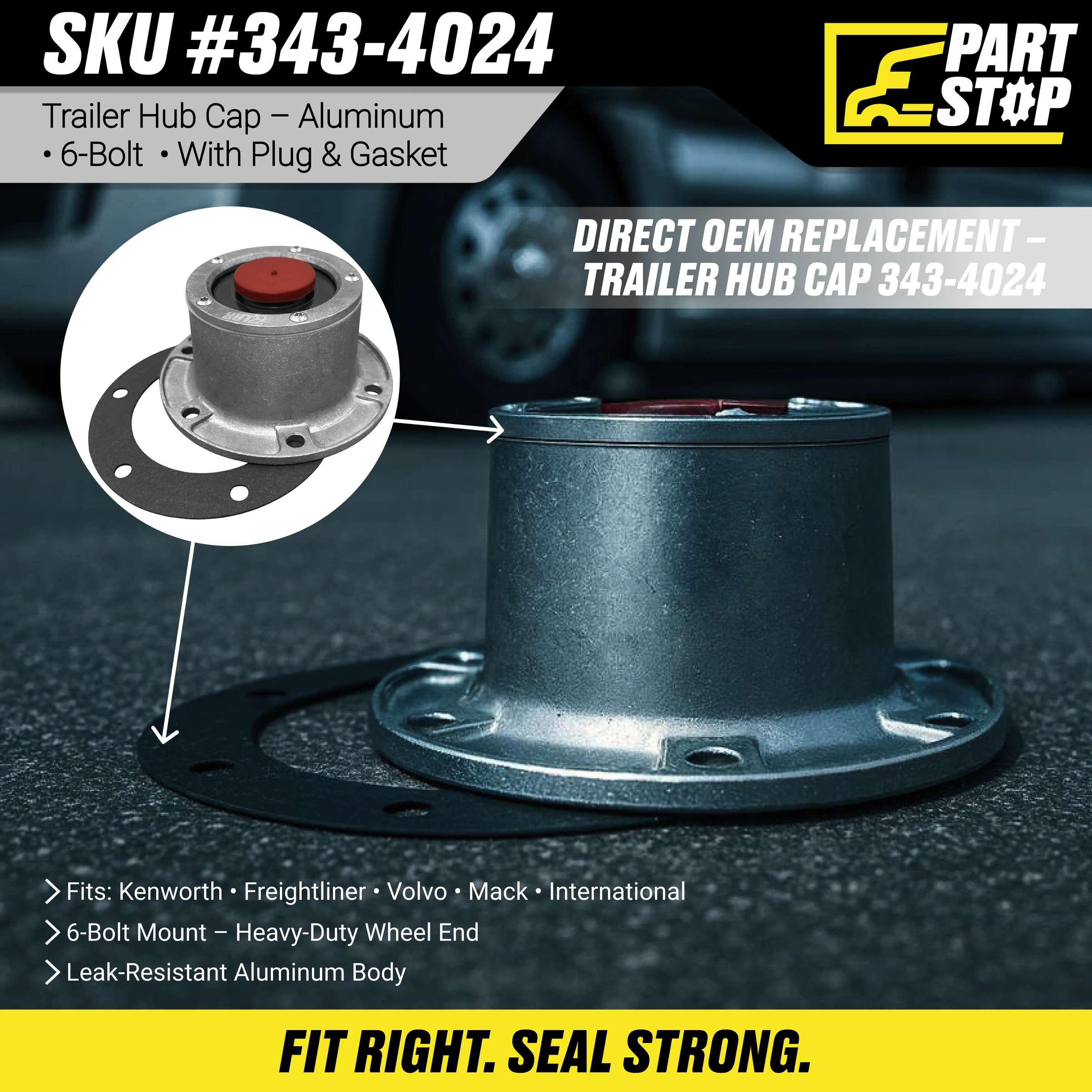 Trailer Hub Cap Steer Axle Aluminum Replacement 3434024 , 343-4024 — infographic