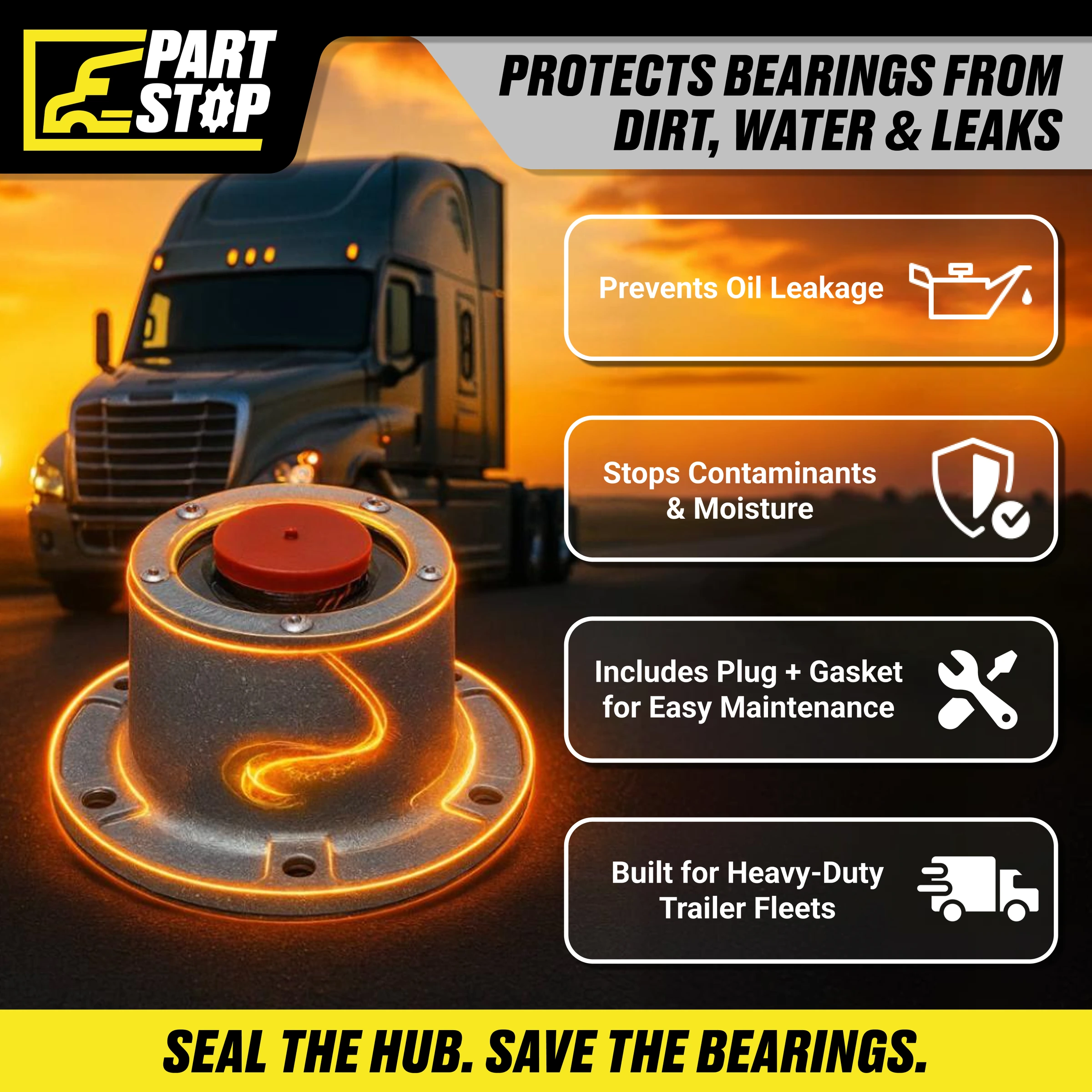 Trailer Hub Cap Steer Axle Aluminum Replacement 3434024 , 343-4024 — infographic
