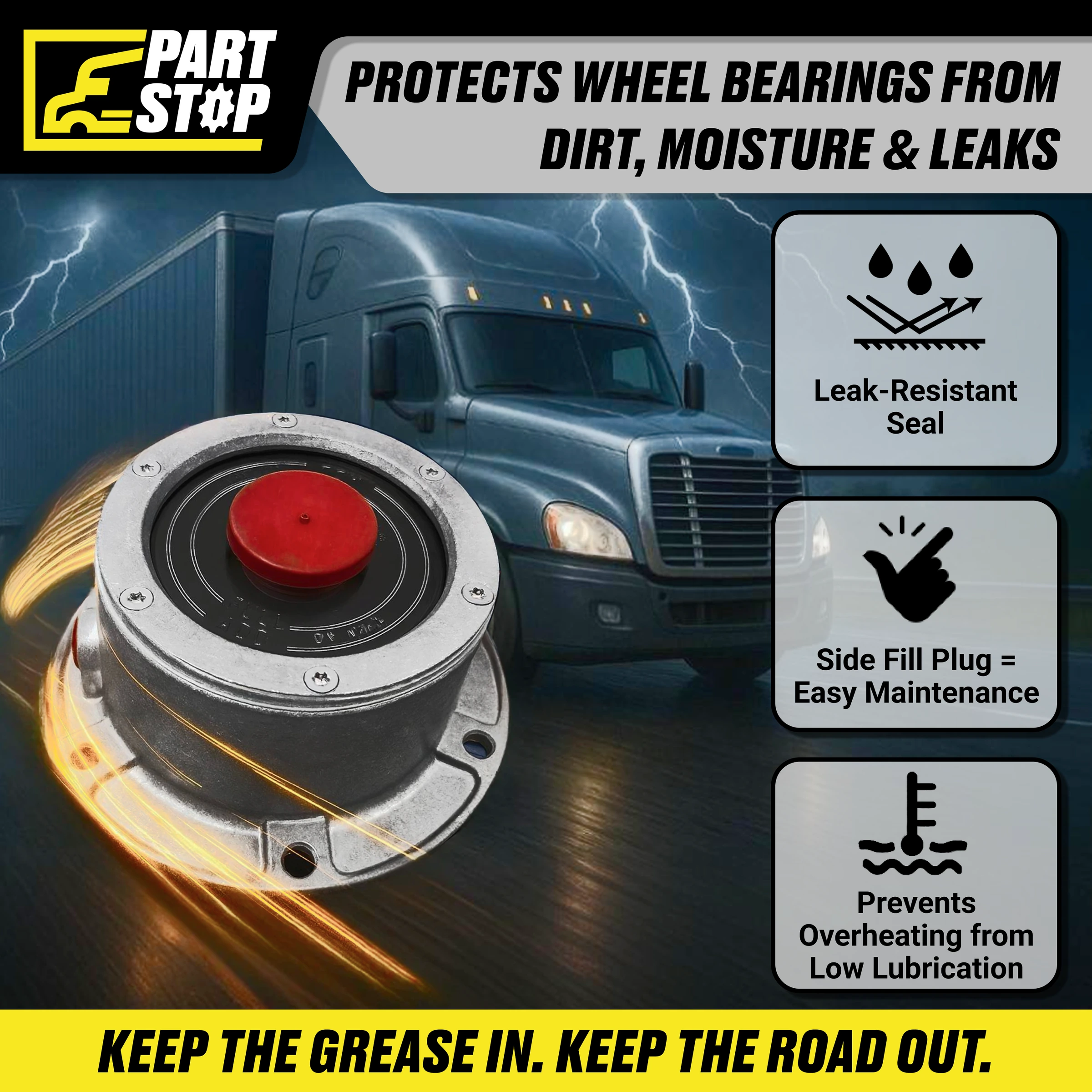 343-4009 Trailer Axle Hub Cap Fits Semi truck  3434009 , 921010009, A13262C133 — infographic