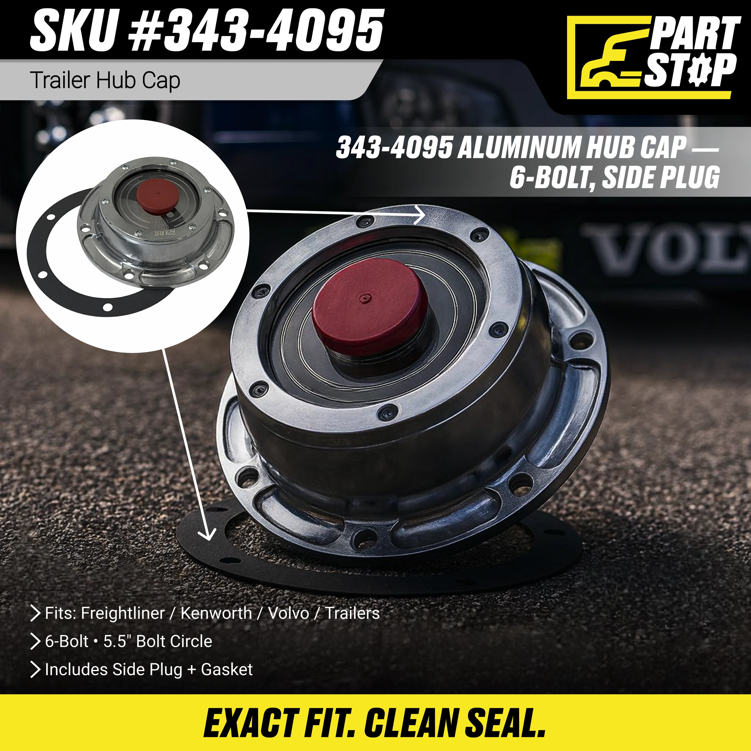 Trailer and Semi truck  Hub Cap Side 3434095, 921010034, 6814010225, 343-4095 — infographic
