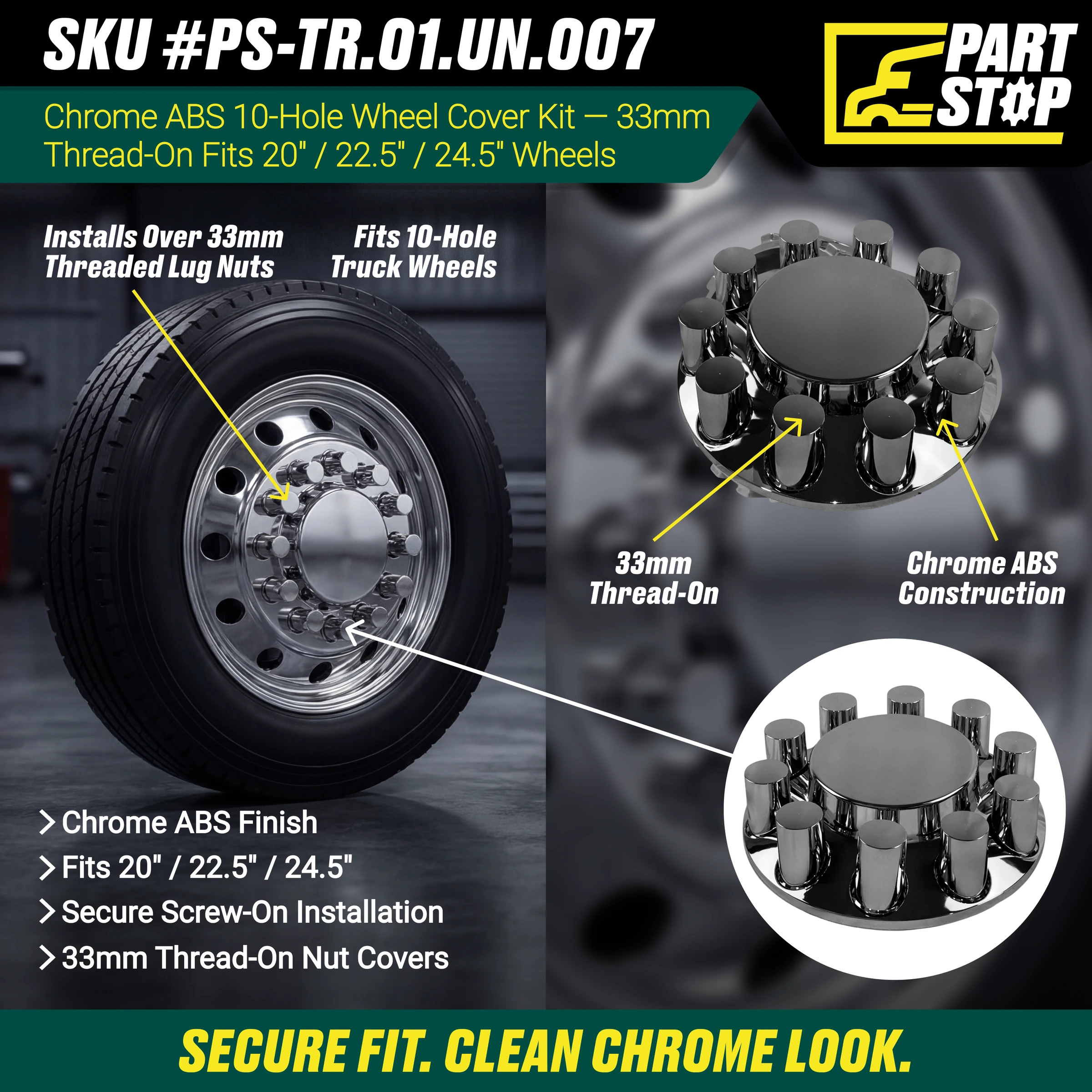 4 units x Chrome Axle Hub Cover Kit 10 Hole 33mm Thread On Nut Covers Fits 20 22 — infographic