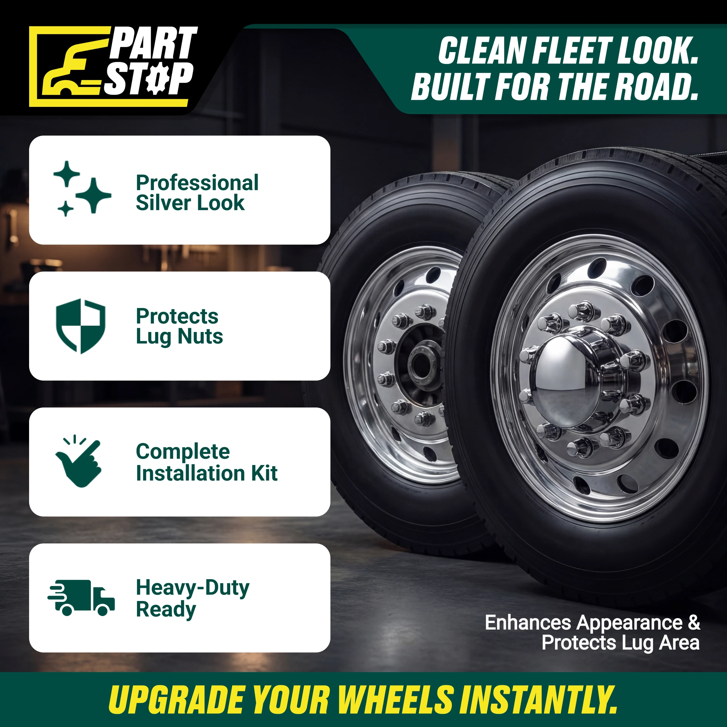 Axle Hub Cover Kit 4 units Semi ABS 10 Hole hread On Nut Covers Fits 20 22.5 2 — infographic