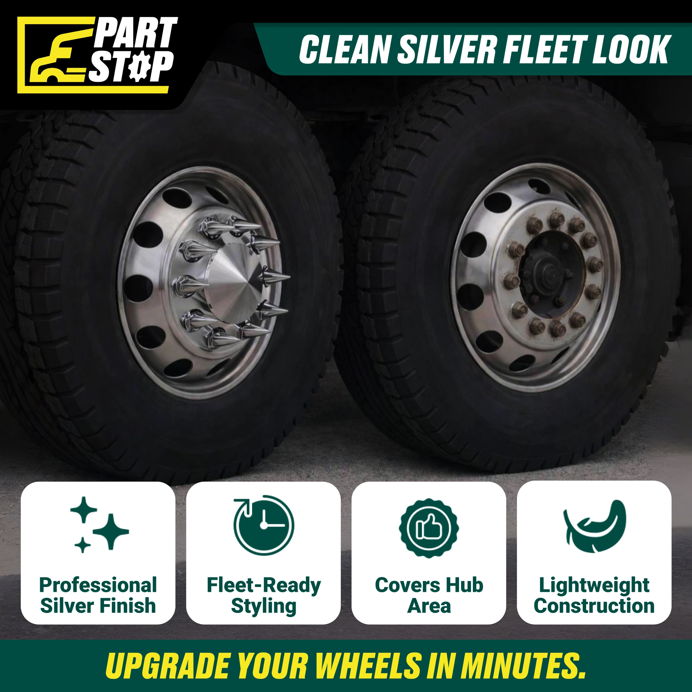 4 units Chrome Rear Wheel Axle Hub Cover   10 Hole Fits 20 22.5 24.5 Wheels — infographic