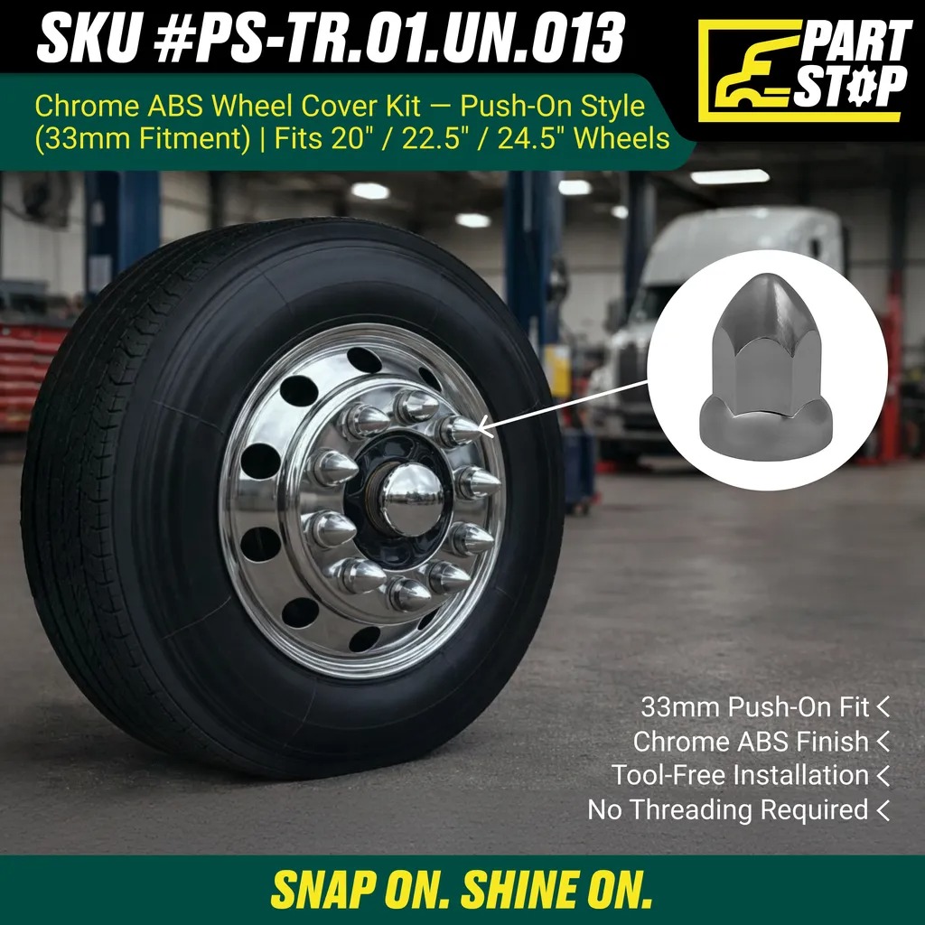 FLG007 Lug Nut Covers 33mm Push-On Fits Semi Truck — infographic