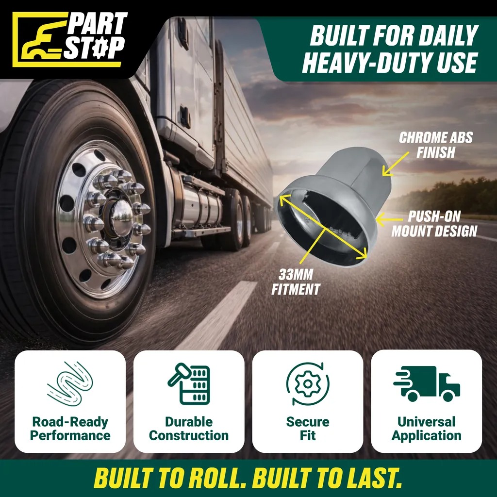 FLG007 Lug Nut Covers 33mm Push-On Fits Semi Truck — infographic