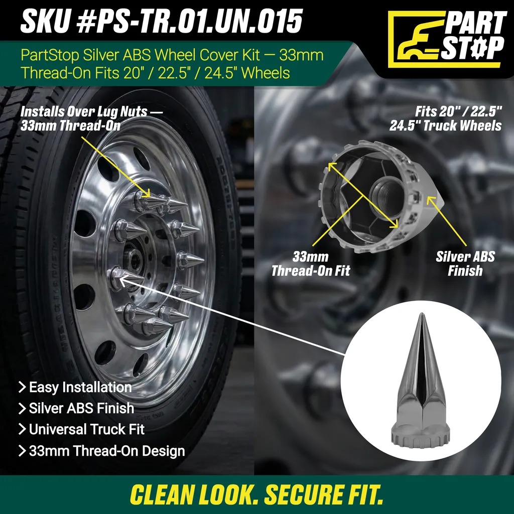 FLG009 Lug Nut Covers 33mm Thread On Fits 20 22.5 24.5 Aftermarket — infographic