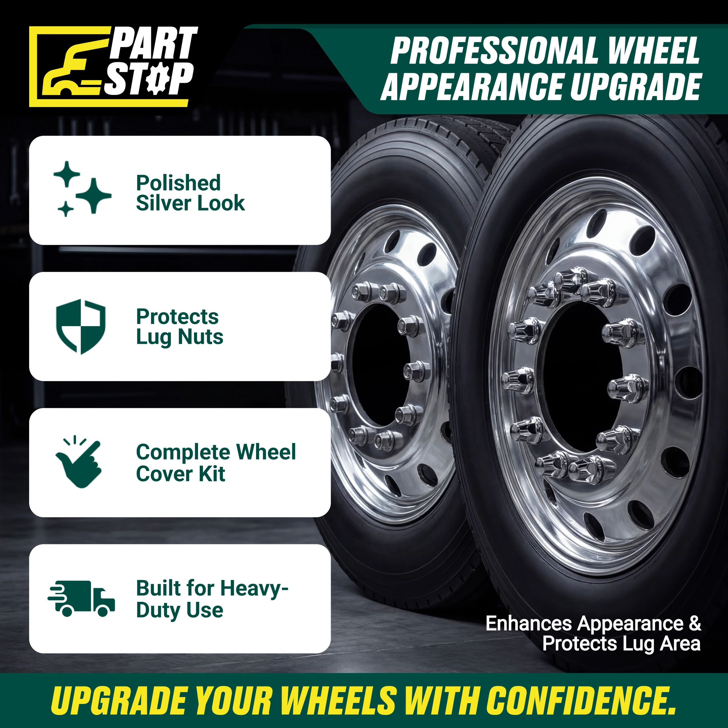 FLG011 Wheel Cover Kit Thread On 33mm Fits Freightliner Fits Peterbilt Mack — infographic