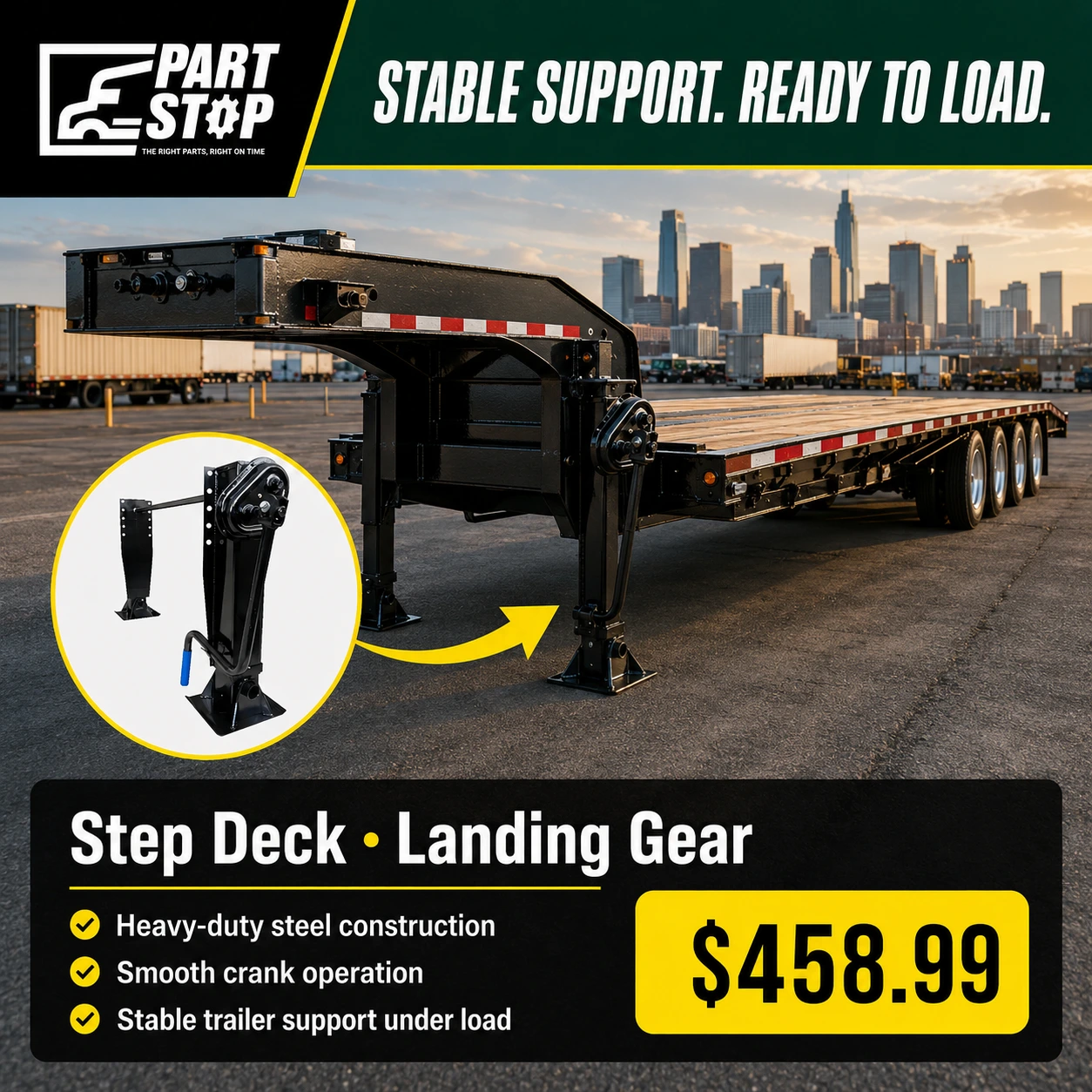 Trailer Landing Gear Flat Foot , Set (RH and LH) Semi Truck  LG4001-700000078 — infographic