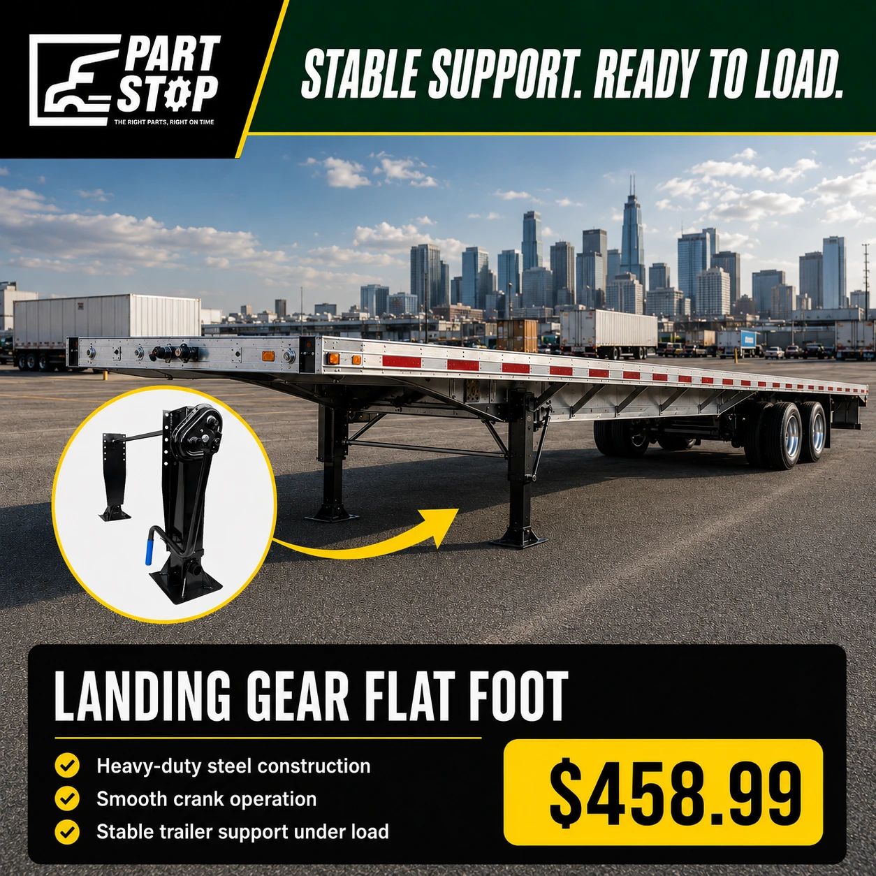 Trailer Landing Gear Flat Foot , Set (RH and LH) Semi Truck  LG4001-700000078 — infographic