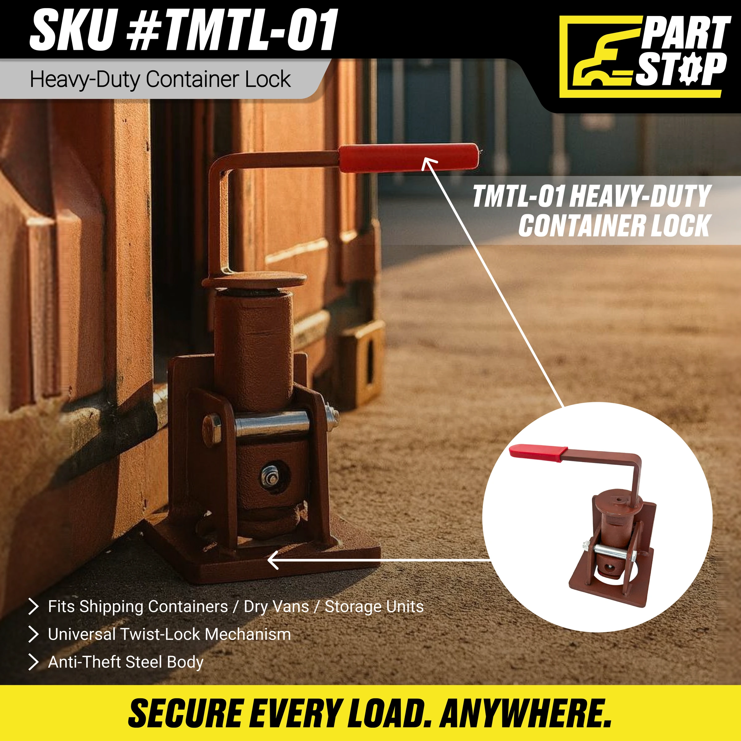 Container Twist Lock Manual TMTL01 Fits Freightliner/Peterbilt Replacement — infographic