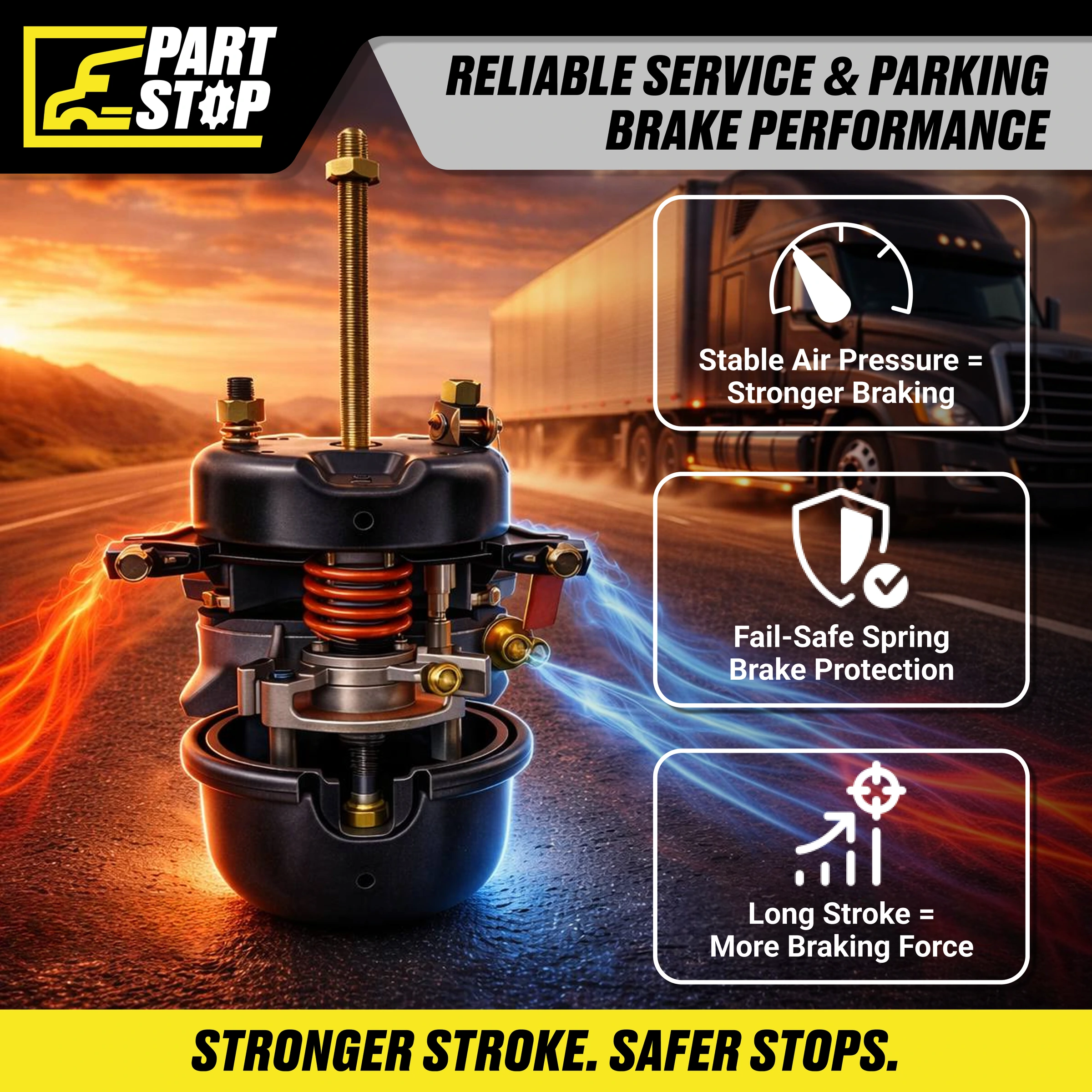 T3030DD Fits Bendix/Haldex Air Brake Chamber Fit Semi trucks and Trailers — infographic