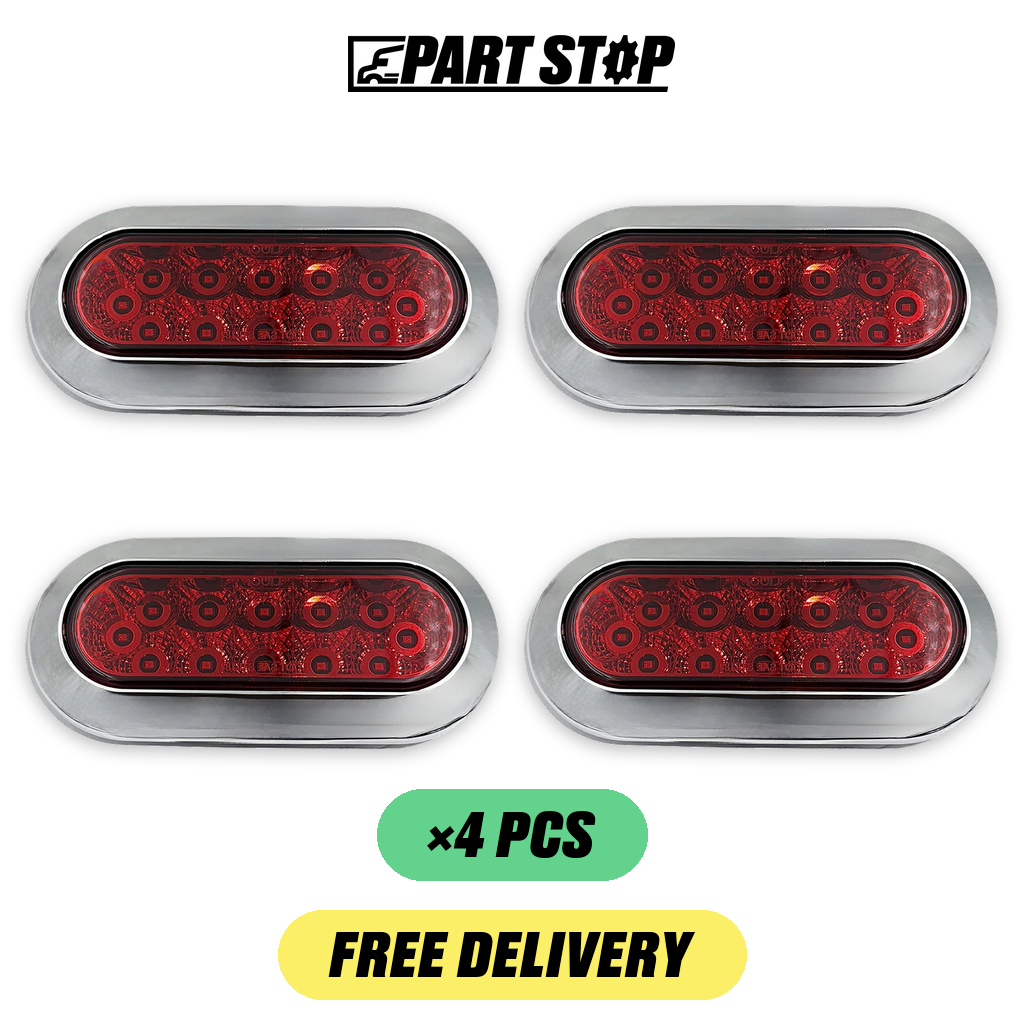 LED Oval Stop Turn Tail Light Kit 6-3/8" Red for Trucks Trai — 4-Pack — pack photo 2