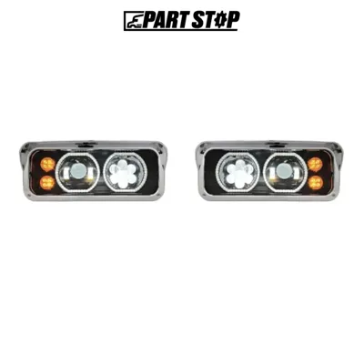 16-09190L 16-09190R LED Projector Headlight Halo DRL Pair for Peterbilt 389
