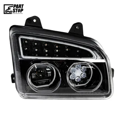 Passenger Side Blackout Full LED Headlight for Kenworth T880 (2014–2024+) - Integrated Halo DRL, Sequential Turn Signal, High/Low Beam P54-6165-100R