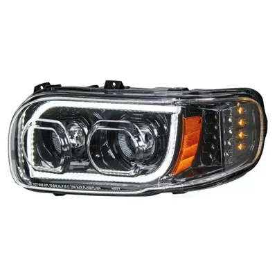 Driver Side LED Projector Headlight for Peterbilt 388 389 367 567 - White Halo DRL, 6000K Cool White, DOT/SAE Approved