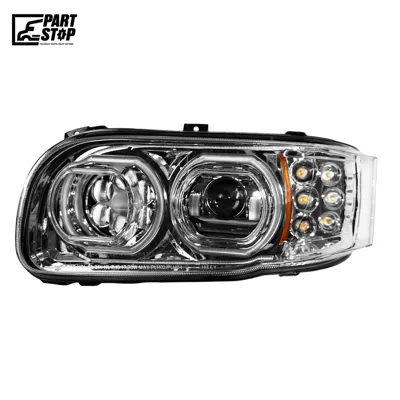 LED Headlight Assembly LH Driver Side Chrome Housing for Peterbilt 388 389 367 567 | Headlamp with Halo Rings | Replaces  P54-6112-110