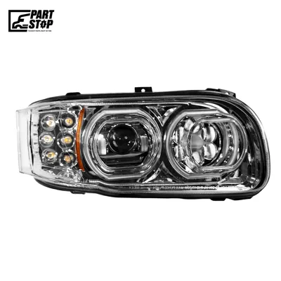LED Headlight Assembly RH Passenger Side Chrome Housing for Peterbilt 388 389 367 567 | Headlamp with Halo Rings | Replaces P54-6112-110R