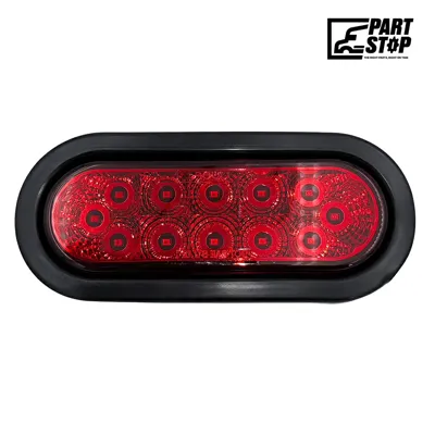 LED Trailer Light with Grommet, Brake Turn Tail, 6-3/8 Inch Oval Red, 12V